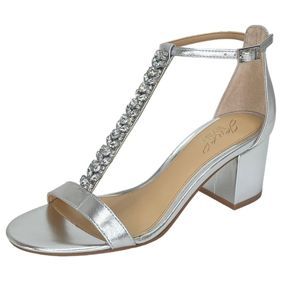 Jewel Badgley Mischka Lindsey Silver Faux Leather Rhinestone T-as tap Heels 7M - Picture 2 of 14